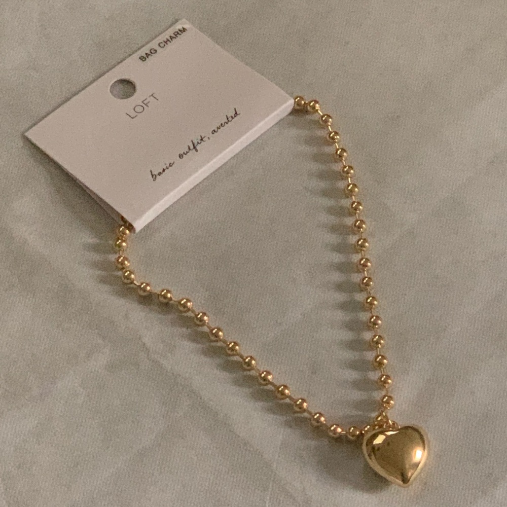 LOFT Gold Puffy Heart Bag Charm Key Chain NWT - Picture 1 of 6